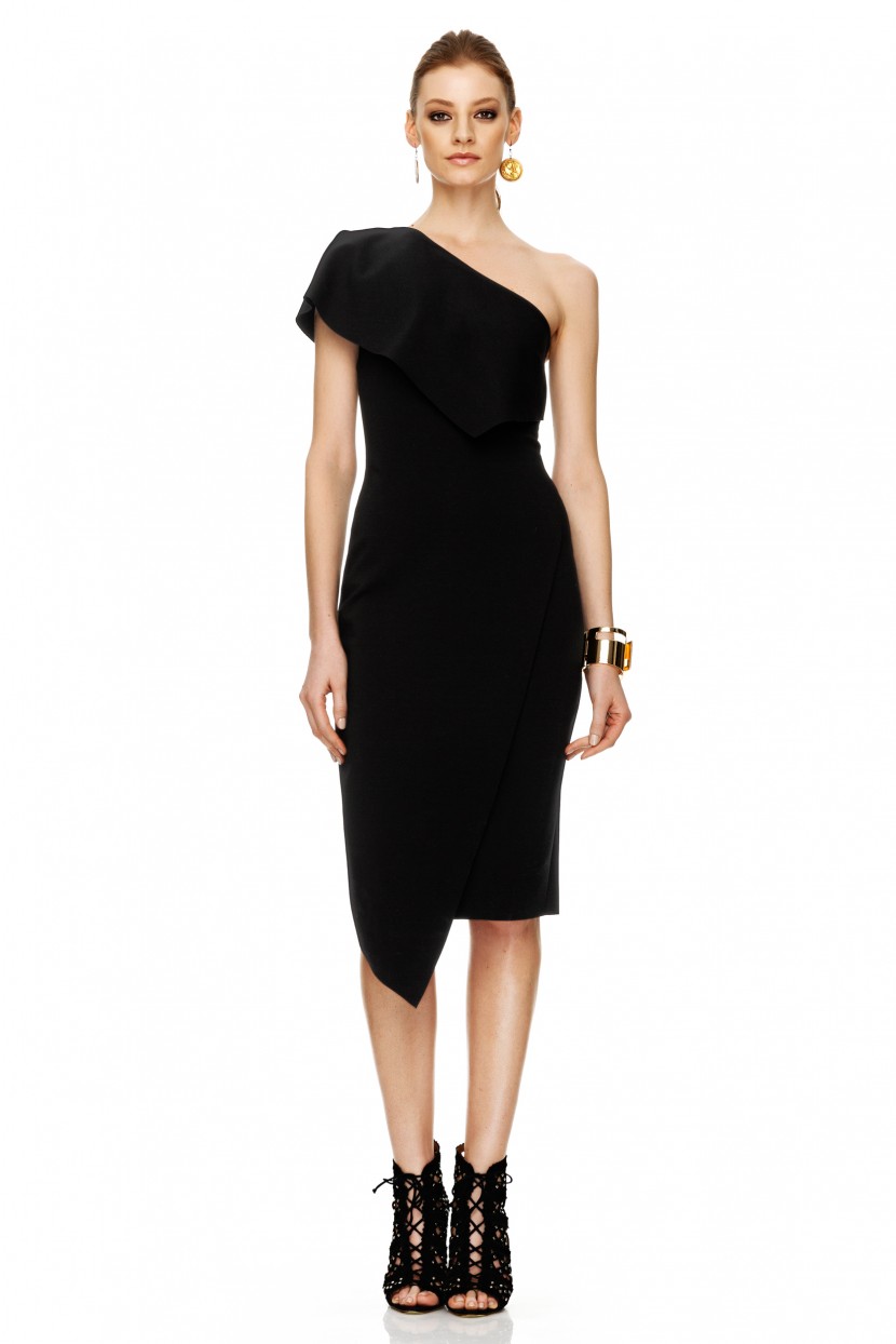 Black Layered One Shoulder Dress - PNK Casual