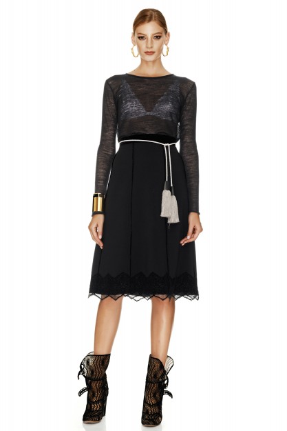 Black Lace Detail Skirt - PNK Casual