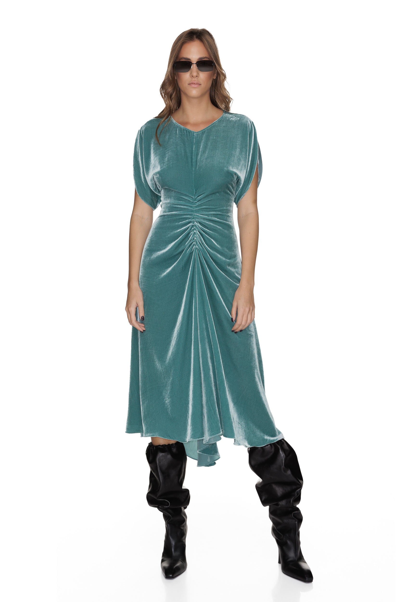 Aqua green velvet store dress