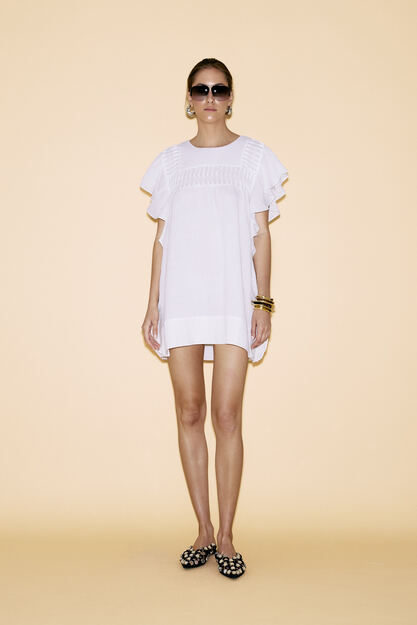 White Oversized Mini Dress With Ruffles - SS24