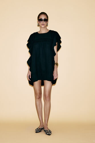 Black Oversized Mini Dress With Ruffles - SS24 - PNK Casual