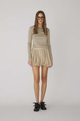 Balloon Beige Linen Mini Skirt - PNK Casual