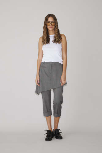 Grey Striped Skirt Layered Pants - PNK Casual