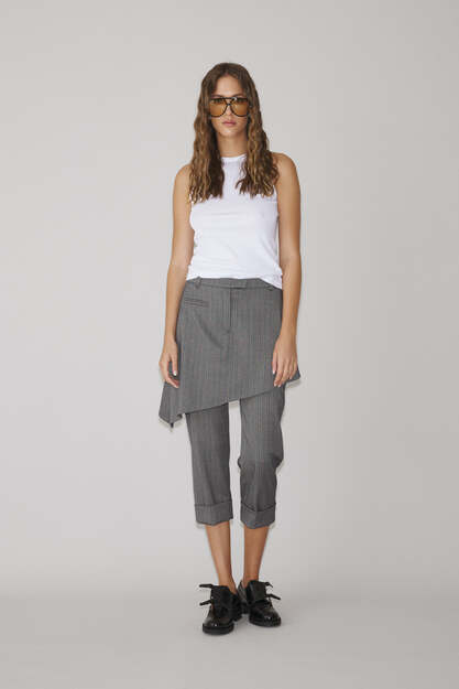 Grey Striped Skirt Layered Pants