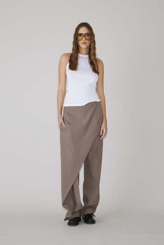 Asymmetrical Draping Stright Leg Pants - PNK Casual