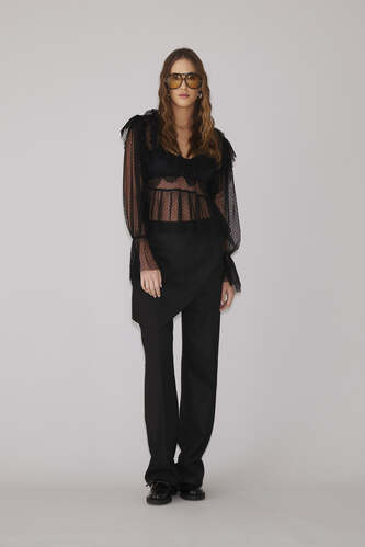 Black Mesh Blouse With Ruffles - PNK Casual