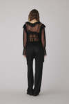 Black Mesh Blouse With Ruffles