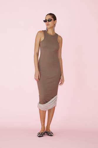 Brown Two-Color Dress - PRESPRING25 - PNK Casual