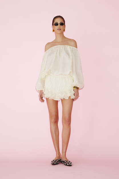 Yellow Linen Pleated Shorts - SS25