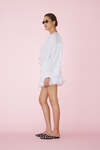 White Cotton Oversized Shirt With Ruffled Detail - PRESPRING25