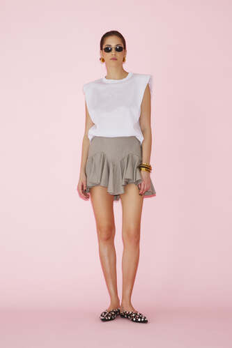 Beige Viscose Mini Skirt - PRESPRING25 - PNK Casual